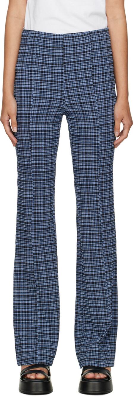 Ganni Textured Blue Plaid Pants Size 32 EU / US 0